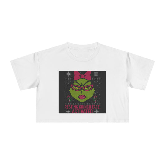 Resting Grinch Face Women's Crop Tee - Holiday Humor Tee
