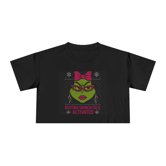 Resting Grinch Face Women's Crop Tee - Holiday Humor Tee